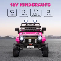 AIYAPLAY Elektrische kinderauto 12V met 2,4 GHz afstandsbediening, 2 motoren, claxon, LED, muziek voor 3-8 jaar Roze(m-4)