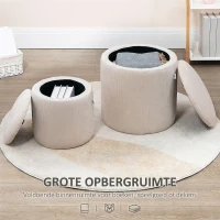 HOMCOM Ottoman Krukken, Tweedelige Set, met Opbergruimte, Zachte Vulling, Corduroy Look, Crèmewit, 40 x 40 x 41cm(m-5)