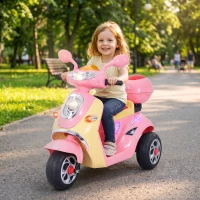 HOMCOM® Scooter électrique pour Enfant 3 Ans 6 V Métal + polypropylène 108 x 51 x 75 cm Rose/Blanc(m-2)