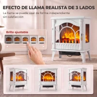 HOMCOM Chimenea Eléctrica 1000W/2000W con Temperatura Ajustable Protección contra Sobrecalentamiento 55x31x58 cm Blanco(m-4)