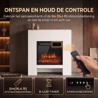 HOMCOM Elektrische haard met schouw en TV-meubel, inclusief afstandsbediening, voor 50 inch, 75 cm, wit(m-7)