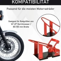 HOMCOM Motorradständer für 80-155 mm Vorderrad, einstellbare Motorradwippe mit 12 verstellbaren vorgebohrten Löchern bis 450 kg(m-4)
