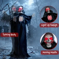 HOMCOM 170cm Life Size Animated Grim Reaper Halloween Decoration, Scary Halloween Animatronics Decor with Sound Touch Activated(m-6)