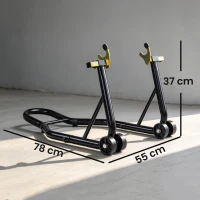 HOMCOM Caballete Moto Soporte Trasera Universal de Acero con Horquillas en U y L para Rueda 10" 17" 18" Carga 200 kg Negro(m-3)