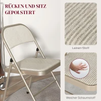 HOMCOM Set van 6 opvouwbare stoelen – stalen frame, linnenlook – beige(m-4)