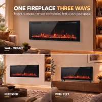 HOMCOM 3 IN 1 Slim Electric Fire, Wall Mounted/Recessed/Freestanding, Electric Fireplace with 12 Flame Colours, 5 Brightness(m-4)
