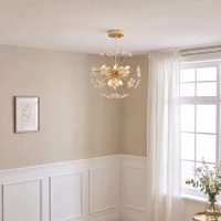 HOMCOM Crystal Chandeliers Ceiling Light with Flower, Modern Pendant Light with Adjustable Height, Ceiling Plate, Clear(m-13)