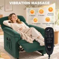 HOMCOM Corduroy Electric Recliner Armchair with Massage and Heat - Green(m-4)