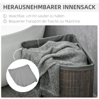 HOMCOM 55 L Wasmand met Deksel, Handvat, Wasklerensorteerder met Uitneembare Waszak voor Badkamer, Bamboe, Grijs(m-5)
