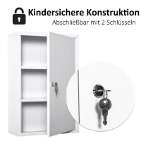 kleankin Medicijnkastje met Slot 3 Schappen Staal Wit 40 x 18 x 60 cm(m-4)