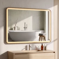 HOMCOM Bathroom Mirror with LED Lights, 100x70cm Rectangle Bathroom Mirror, Dimmable, Bluetooth, Anti-Fog, Gold Tone(m-8)