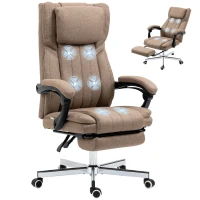 Vinsetto Bureaustoel met Massagefunctie, verstelbare rugleuning, uitschuifbare voetsteun, linnenlook, 65 x 61 x 113 cm, Bruin(m-11)