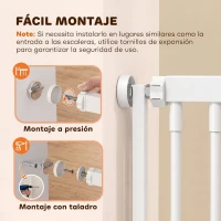 PawHut Barrera de Seguridad Perros Gatos Extra Alta 198 cm Extensible 74-100 cm para Puerta Escalera Montaje a Presión Blanco(m-7)