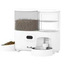 PawHut Comedero Automático para Gatos/Perros con Dispensador de Agua 2 en 1 5L Comida y 4L Agua con Temporizador Cuencos Inox(m-11)