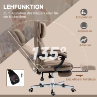 Vinsetto Bureaustoel met Massagefunctie, verstelbare rugleuning, uitschuifbare voetsteun, linnenlook, 65 x 61 x 113 cm, Bruin(m-6)
