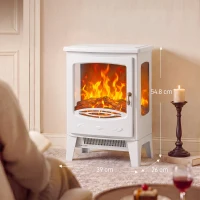 HOMCOM 900W/1800W Freestanding Electric Fireplace, Room Heater with Adjustable Artificial Flame, 3-Sided Tempered Glass, White(m-3)