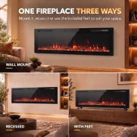 HOMCOM 3 IN 1 Slim Electric Fire, Wall Mounted/Recessed/Freestanding, Electric Fireplace with 12 Flame Colours, 5 Brightness(m-4)