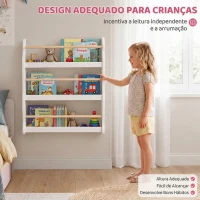 AIYAPLAY Estante de Livros Infantil de Parede com 3 Níveis, para Sala de Brincar, Sala de Estar e Cantinhos de Leitura, Branco, 3-8 Anos(m-6)
