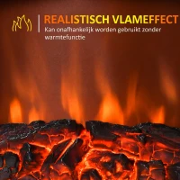 HOMCOM Elektrische Kachel Vrijstaand, Vlameffect, 2 Verwarmingsmodi 1000W/2000W, Gehard Glas, Zwart, 36,5x24x45,5 cm(m-4)