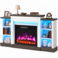 HOMCOM Electric Fireplace TV Stand 138cm, LED Strips, Adjustable Flame Effect, 6 Shelves, Entertainment Center Console Table(m-15)