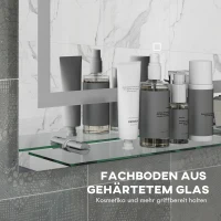 kleankin Badkamerspiegel met LED-verlichting, 3 lichtkleuren, anti-condensfunctie, vaste bekabeling, 70 x 50 cm(m-7)