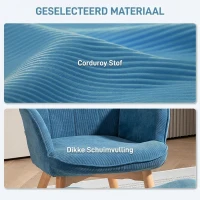 HOMCOM Accentstoel met Hocker, Relaxfauteuil in Corduroy-Look, Armstoel met Houten Poten, voor Woonkamer, Blauw(m-4)