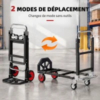 HOMCOM Diable Pliable 2 en 1 Extensible 220KG Pliage Plat Chariot Plateforme Acier Poignée Réglable Roues 360° 112x41x92cm Noir(m-4)