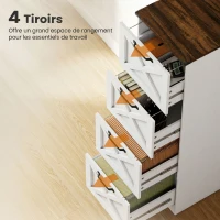 HOMCOM Caisson de Bureau avec 4 Tiroirs, Dossiers Suspendus pour Formats Lettre/A4, Style Rustique, 40x40x131cm, Blanc(m-5)