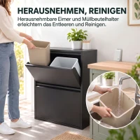 HOMCOM Szafka na śmieci 60 l z uchylnymi klapkami, 4-komorowy kosz do recyklingu, wąski, Soft-Close, wyjmowane wkłady, czarny(m-7)