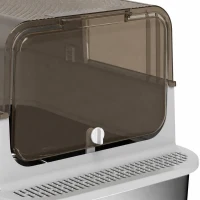 PawHut XXL RVS-kattenbak met opklapbaar deksel, kattenbak met schep, voor grote katten tot 20 kg, gemakkelijk schoon te maken, geurneutraliserend, Grijs(m-13)