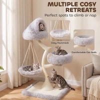 PawHut 115 cm Modern Cat Tree Tower for Large Cats with Sisal Scratching Post, Holds 1 Cat up to 6kg, Machine-Washable Beds(m-5)
