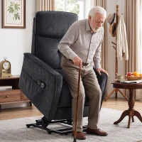 HOMCOM Sillón Relax Reclinable Eléctrico Levanta Personas con 2 Puntos Masaje Asiento con Muelles Reposapiés de Chenilla Negro(m-9)