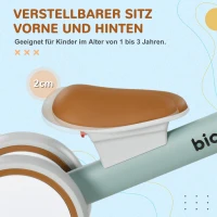 AIYAPLAY Loopfiets, verstelbare zetel, fluisterwielen, voor 1-3 jaar, tot 20 kg, Groen/Wit(m-5)