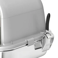 PawHut Maison de toilette pour chat bac à litière fermé bac acier inoxydable, nettoyage facile, 52,4 x 41,3 x 39,9 cm, blanc(m-10)