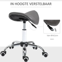 HOMCOM Rollende kruk, zadelvormige zitting, in hoogte verstelbaar, 360° draaibaar, kunstleer, donkergrijs, 53 x 52 x 49-61 cm(m-4)