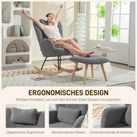 HOMCOM Schommelstoel met Voetenbank, zachte Fleece Bekleding, Houten Poten, Kussen, Hoge Rugleuning, Schommelstoel, Donkergrijs(m-6)