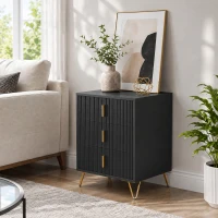 HOMCOM Modern 3-Drawer Dresser, Fluted Bedroom Dresser Chest of Drawers with Metal Legs and Steel Handles for Bedroom, Black(m-8)