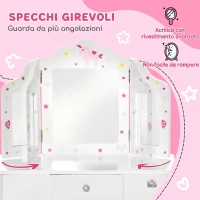 HOMCOM Toeletta per Bambini con Sgabello, Tavolo Trucco con Triplo Specchio e Cassetto, 63x40x85.5cm, Bianco(m-6)