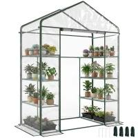 Outsunny Invernadero de Exterior Invernadero de Jardín de 4 Niveles con Estantes Marco de Acero Invernadero para Cultivo de Plantas Flores Tomates 143x73x195 cm Transparente(m-1)