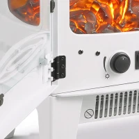 HOMCOM 900W/1800W Freestanding Electric Fireplace, Room Heater with Adjustable Artificial Flame, 3-Sided Tempered Glass, White(m-12)