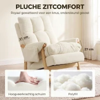 HOMCOM Schommelstoel met zijvakken, snow-flanel bekleding en rubberhouten poten, crèmewit(m-5)