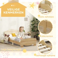 AIYAPLAY Kinderbed Huisbed met Berenontwerp - Speelbed voor Kinderen 3-6 Jaar 143,5 x 80 x 55 cm Natuurhout(m-4)