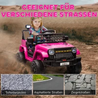 AIYAPLAY Elektrische kinderauto 12V met 2,4 GHz afstandsbediening, 2 motoren, claxon, LED, muziek voor 3-8 jaar Roze(m-6)