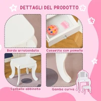 HOMCOM Toeletta per Bambini con Sgabello, Tavolo Trucco con Triplo Specchio e Cassetto, 63x40x85.5cm, Bianco(m-5)
