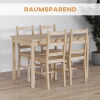 HOMCOM 5-delige Eetgroep Eettafel met Stoelen Zitgroep, Massief Hout, 118 cm x 73 cm x 75 cm, Natuur(m-5)