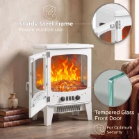 HOMCOM 900W/1800W Freestanding Electric Fireplace, Room Heater with Adjustable Artificial Flame, 3-Sided Tempered Glass, White(m-6)