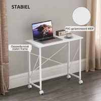 HOMCOM Bureau met Wielen Inklapbaar Bureau met Stalen Frame voor Woonkamer Slaapkamer 80 x 40 x 75 cm Wit(m-6)