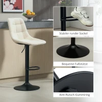 HOMCOM Modern Barkrukken, Set van 2 Draaibare Barstoelen met Rugleuning, In hoogte verstelbaar, met Voetsteun, Gestoffeerd, Beige(m-8)