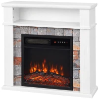 HOMCOM Chimenea Eléctrica Decorativa 1800W con Repisa Efecto Llama 5 Brillos Termostato Temporizador Mando Blanco(m-1)