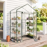 Outsunny Invernadero de Exterior Invernadero de Jardín de 4 Niveles con Estantes Marco de Acero Invernadero para Cultivo de Plantas Flores Tomates 143x73x195 cm Transparente(m-8)